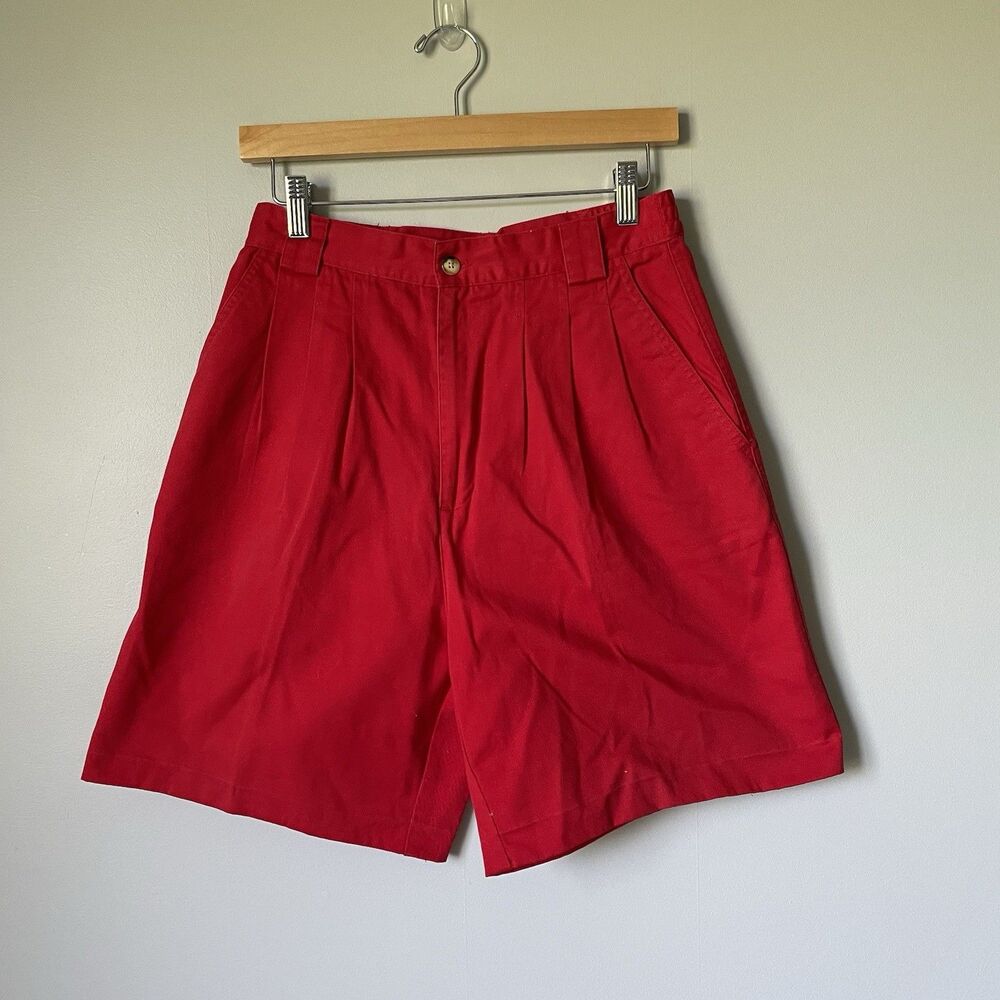 Ship N' Shore Vintage High-Waist Short Pleated Front Red 100% Cotton Women's 8
